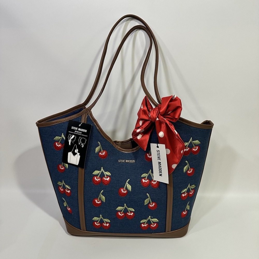 Steve Madden Blue Cherry Embroidered Tote